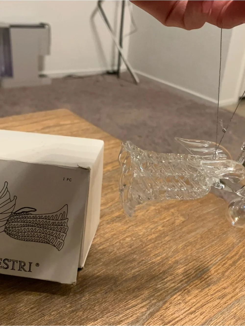 New Vintage Silverstri Spun Glass Clear Glass Angel Christmas Ornament